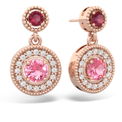 Ruby Halo Dangle 14K Rose Gold earrings E5319