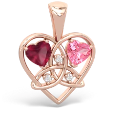 Ruby Celtic Trinity Heart 14K Rose Gold pendant P5331