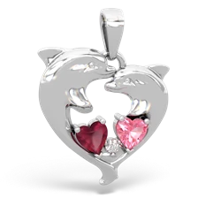 Ruby Dolphin Heart 14K White Gold pendant P5820