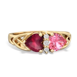Ruby Celtic Knot Double Heart 14K Yellow Gold ring R5040