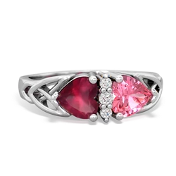 Ruby Celtic Knot Double Heart 14K White Gold ring R5040