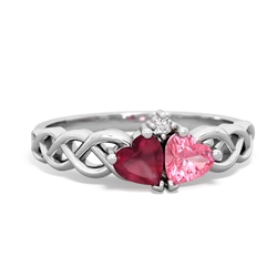 Ruby Heart To Heart Braid 14K White Gold ring R5870