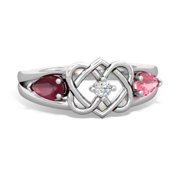 Ruby Hearts Intertwined 14K White Gold ring R5880