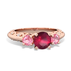 Ruby Art Deco Eternal Embrace Engagement 14K Rose Gold ring C2003