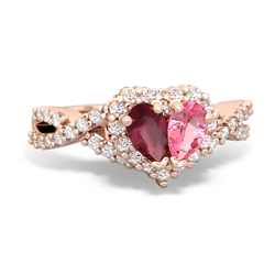 Ruby Diamond Twist 'One Heart' 14K Rose Gold ring R2640HRT