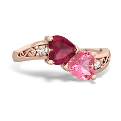 Ruby Snuggling Hearts 14K Rose Gold ring R2178