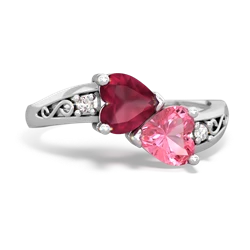 Ruby Snuggling Hearts 14K White Gold ring R2178