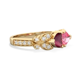 Ruby Diamond Butterflies 14K Yellow Gold ring R5601