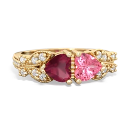 Ruby Diamond Butterflies 14K Yellow Gold ring R5601