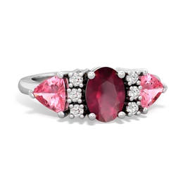 Ruby Antique Style Three Stone 14K White Gold ring R2186