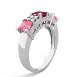 Ruby Three Stone Diamond Cluster 14K White Gold ring R2592