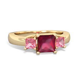 Ruby Three Stone Trellis 14K Yellow Gold ring R4015