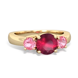 Ruby Three Stone Round Trellis 14K Yellow Gold ring R4018