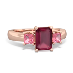 Ruby Three Stone Emerald-Cut Trellis 14K Rose Gold ring R4021