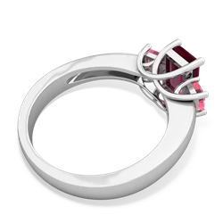 Ruby Three Stone Emerald-Cut Trellis 14K White Gold ring R4021