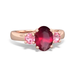 Ruby Three Stone Oval Trellis 14K Rose Gold ring R4024