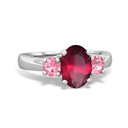 Ruby Three Stone Oval Trellis 14K White Gold ring R4024