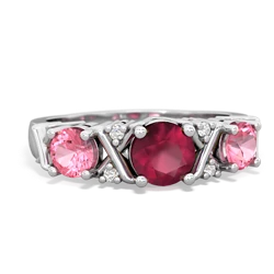 Ruby Hugs And Kisses 14K White Gold ring R5016