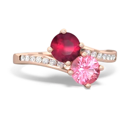 Ruby Channel Set Two Stone 14K Rose Gold ring R5303