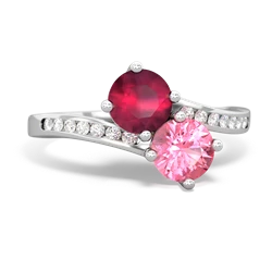 Ruby Channel Set Two Stone 14K White Gold ring R5303