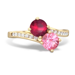 Ruby Channel Set Two Stone 14K Yellow Gold ring R5303