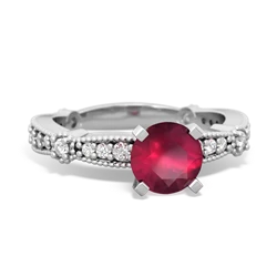 Ruby Sparkling Tiara 6Mm Round 14K White Gold ring R26296RD