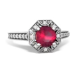 Ruby Art-Deco Starburst 14K White Gold ring R5520