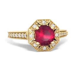 Ruby Art-Deco Starburst 14K Yellow Gold ring R5520