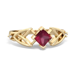 Ruby Celtic Knot Princess 14K Yellow Gold ring R3349