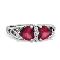 Ruby Celtic Knot Double Heart 14K White Gold ring R5040