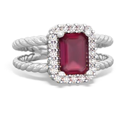 Ruby Rope Split Band 14K White Gold ring R2628