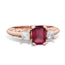 Ruby Art Deco Diamond 7X5 Emerald-Cut Engagement 14K Rose Gold ring R20017EM