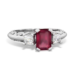 Ruby Art Deco Diamond 7X5 Emerald-Cut Engagement 14K White Gold ring R20017EM