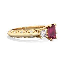 Ruby Art Deco Diamond 7X5 Emerald-Cut Engagement 14K Yellow Gold ring R20017EM