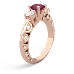 Ruby Art Deco Diamond 6Mm Round Engagment 14K Rose Gold ring R2003
