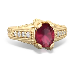 Ruby Antique Style Milgrain Diamond 14K Yellow Gold ring R2028