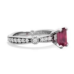 Ruby Sparkling Tiara 7X5mm Emerald-Cut 14K White Gold ring R26297EM