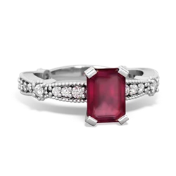 Ruby Sparkling Tiara 7X5mm Emerald-Cut 14K White Gold ring R26297EM