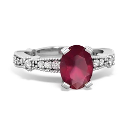 Ruby Sparkling Tiara 8X6 Oval 14K White Gold ring R26298VL