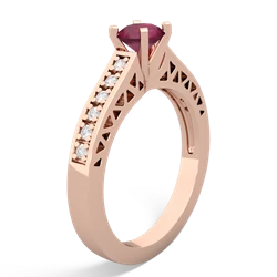 Ruby Art Deco Engagement 5Mm Round 14K Rose Gold ring R26355RD