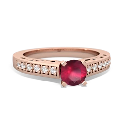 Ruby Art Deco Engagement 5Mm Round 14K Rose Gold ring R26355RD