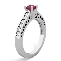 Ruby Art Deco Engagement 5Mm Round 14K White Gold ring R26355RD