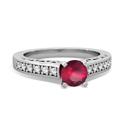 Ruby Art Deco Engagement 5Mm Round 14K White Gold ring R26355RD