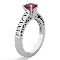 Ruby Art Deco Engagement 6Mm Round 14K White Gold ring R26356RD