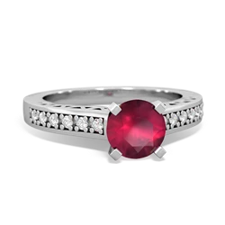 Ruby Art Deco Engagement 6Mm Round 14K White Gold ring R26356RD