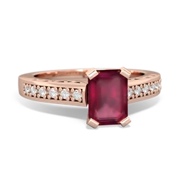 Ruby Art Deco Engagement 7X5mm Emerald-Cut 14K Rose Gold ring R26357EM