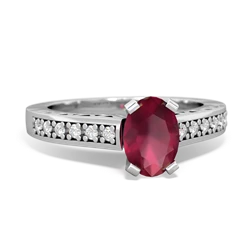 Ruby Art Deco Engagement 7X5mm Oval 14K White Gold ring R26357VL