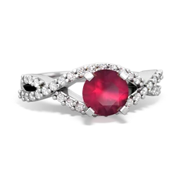Ruby Diamond Twist 6Mm Round Engagment  14K White Gold ring R26406RD
