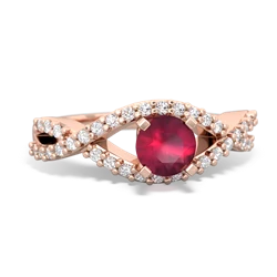 Ruby Diamond Twist 5Mm Round Engagment  14K Rose Gold ring R26405RD