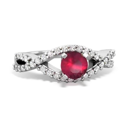 Ruby Diamond Twist 5Mm Round Engagment  14K White Gold ring R26405RD